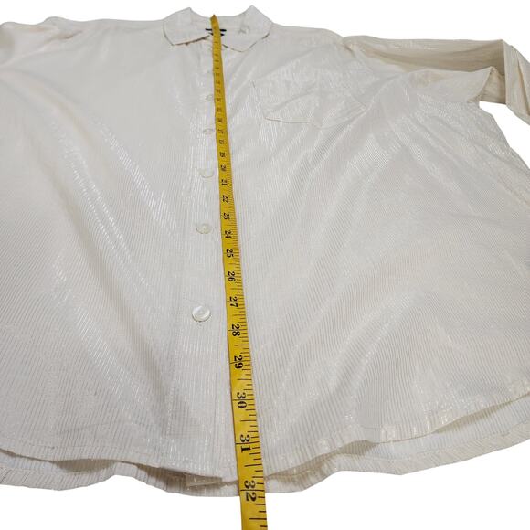 GAP Womens The Big Shirt Size Large Birch Beige Metallic Stripe Button Front - Picture 10 of 12